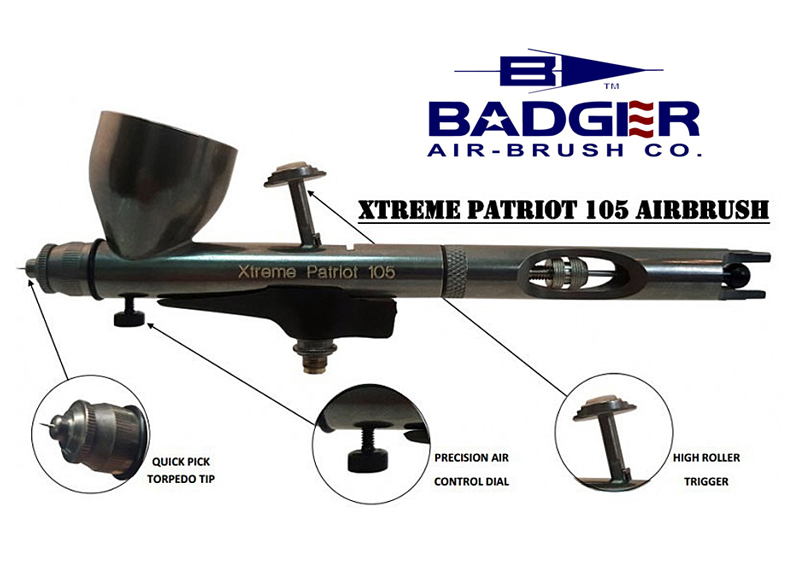Used Badger Air-Brush Co. Xtreme Patriot 105 Airbrush BAD105XTR 105-XTR