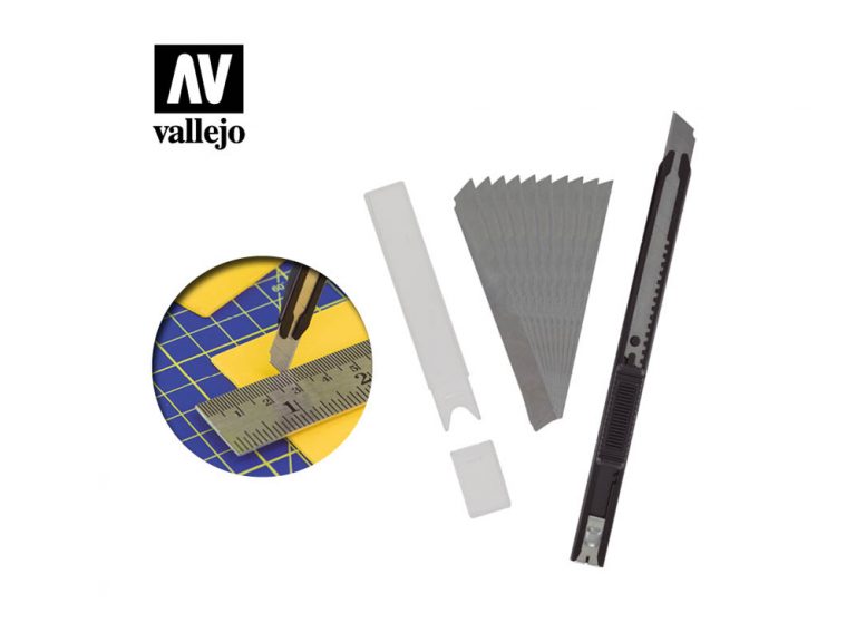 Vallejo Hobby Tools - Slim Snap-Off Knife & 10 Blades