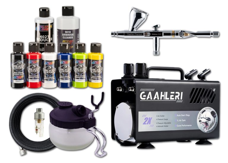 Dred FX Beginner Starter Kit with Gaahleri GT-918 Compressor and Mobius 0.3mm Gravity Feed Airbrush
